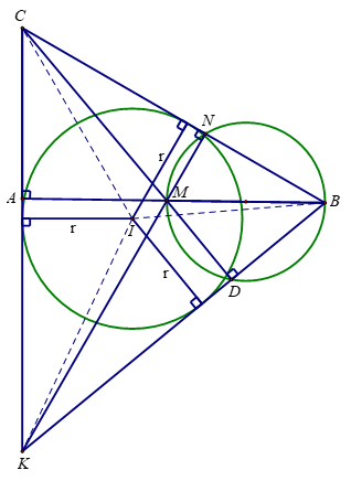 Cho tam giác ABC vuông tại A, trên cạnh AB lấy điểm M (M khác A, M khác B). Từ điểm M vẽ đường thẳng MN vuông góc với BC (N thuộc BC), đường thẳng MN cắt đường thẳng AC tại K. (ảnh 3)
