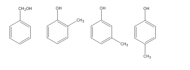 Số đồng phân chứa vòng benzene, có công thức phân tử C7H8O, phản ứng được (ảnh 1)