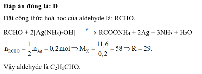 Cho 11,6 gam aldehyde đơn chức X phản ứng hoàn toàn với lượng dư (ảnh 1)