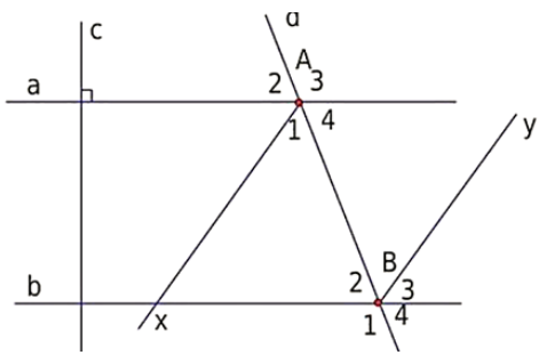 Xem hình vẽ, cho biết a// b và c ⊥ a.  a) Đường thẳng c có vuông góc với đường thẳng b không? Vì sao (ảnh 1)