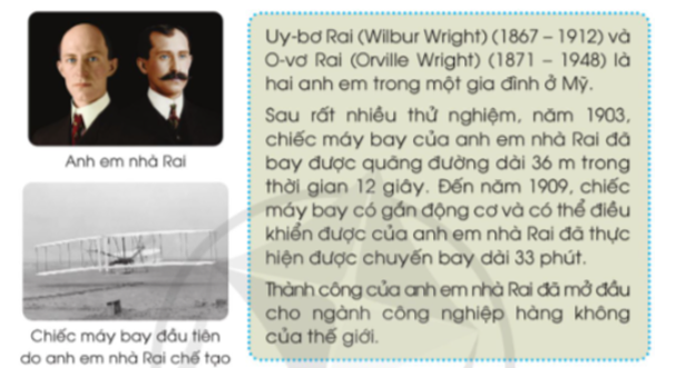 Đọc thông tin dưới đây và cho biết: Vì sao anh em nhà Rai lại được coi là “Người chắp cánh cho nhân loại”? (ảnh 1)