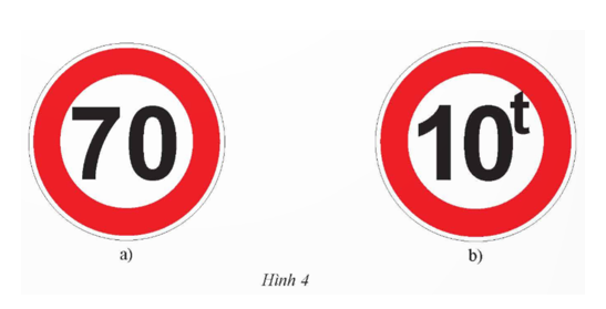 Dùng các dấu >, <, ≥, ≤ để diễn tả:  a) Tốc độ v đúng quy định với biển báo giao thông ở Hình 4a. (ảnh 1)