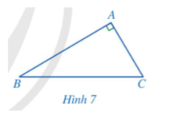 Cho tam giác ABC vuông tại A (Hình 7).   a) Tổng số đo của góc B và góc (ảnh 1)
