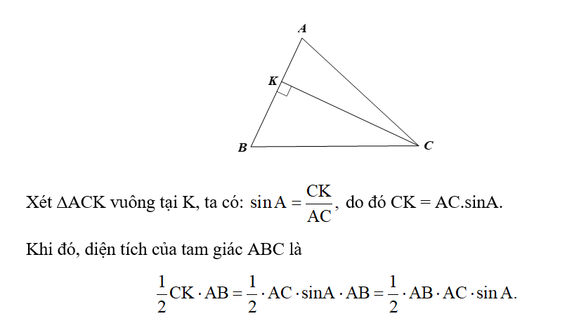 Cho tam giác nhọn ABC có đường cao CK. Biểu diễn CK theo AC và (ảnh 1)