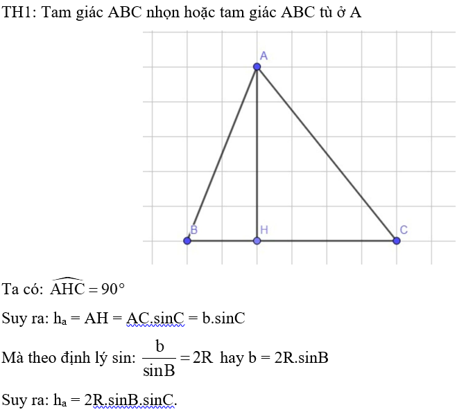 Chứng minh tam giác ABC có ha = 2R.sinB.sinC (ảnh 1)