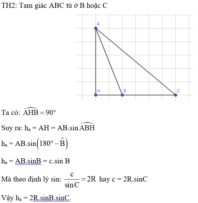 Chứng minh tam giác ABC có ha = 2R.sinB.sinC (ảnh 2)