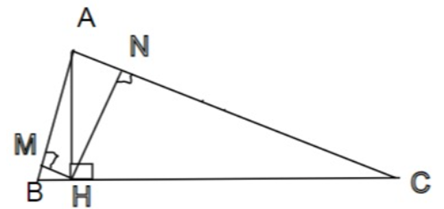 Cho tam giác ABC nhọn, đường cao AH. Gọi M, N lần lượt là hình chiếu cùa H (ảnh 1)