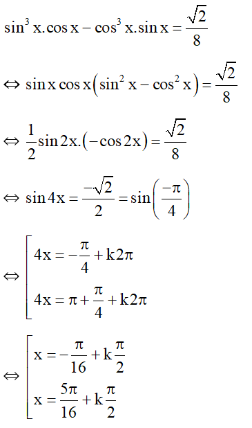 Giải phương trình sin^3 x cosx - cos^3 x . sinx = căn 2/ 8 . (ảnh 1)