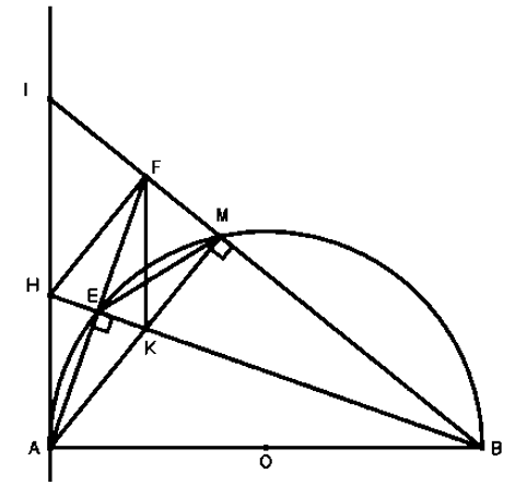 Cho nửa đường tròn tâm O, đường kính AB và điểm M bất kì trên nửa đường tròn đó (với M khác A (ảnh 1)