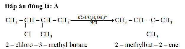 Sản phẩm chính theo quy tắc Zaitsev của phản ứng tách HCl ra khỏi phân (ảnh 1)