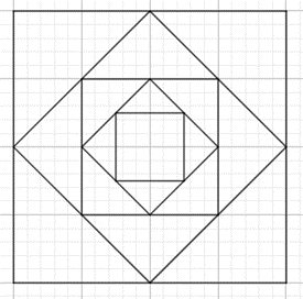 Từ hình vuông đầu tiên, bạn Hùng vẽ hình vuông thứ hai có các đỉnh là trung điểm của các cạnh hình vuông thứ nhất, vẽ tiếp hình vuông thứ ba có các đỉnh (ảnh 1)
