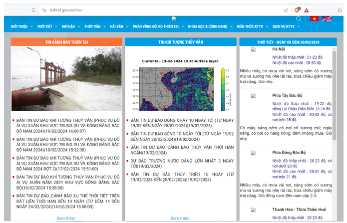 Em hãy truy cập vào website ở Hình 14, xem thông tin theo các chủ đề, sử dụng chức năng tìm kiếm của website để tìm kiếm thông tin về thời tiết ở địa phương. (ảnh 1)