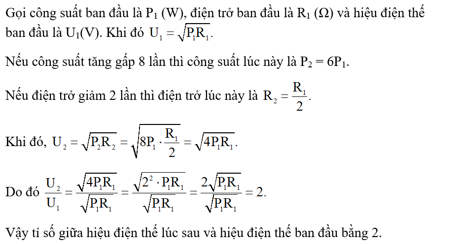 Công suất P (W), hiệu điện thế U (V), điện trở R (Ω) trong đoạn mạch một (ảnh 1)