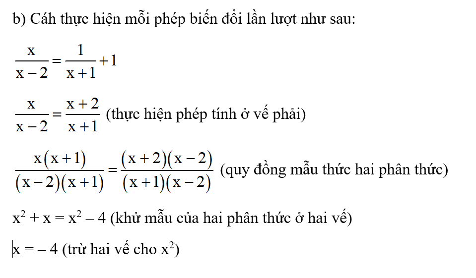 b) Xét các phép biến đổi như sau:  Hãy giải thích cách thực hiện mỗi phép biến đổi trên. (ảnh 2)