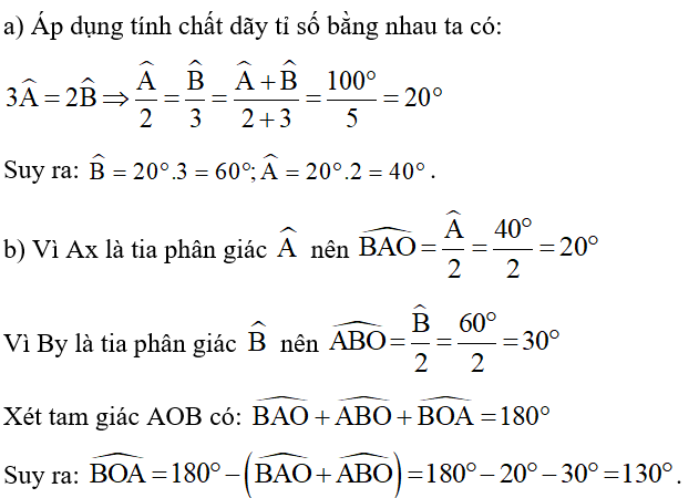 Cho ΔABC, góc ngoài đỉnh C có số đo bằng 100° (ảnh 2)