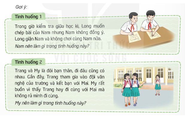 Xử lí tình huống nảy sinh trong tình bạn  - Mỗi nhóm đưa ra một tình huống mâu thuẫn, hiểu lầm để cùng giải quyết. (ảnh 1)