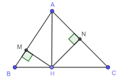 Cho tam giác ABC vuông tại A đường cao AH. Gọi M, N lần lượt là hình chiếu của H (ảnh 1)