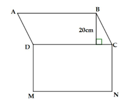 Tính diện tích của hình H gồm hình bình hành ABCD và hình chữ nhật DCNM, biết hình chữ nhật DCNM (ảnh 1)