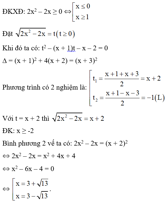 Giải phương trình 2x2 – 3x – 2 = (x + 1)căn 2x^2 -2x . (ảnh 1)