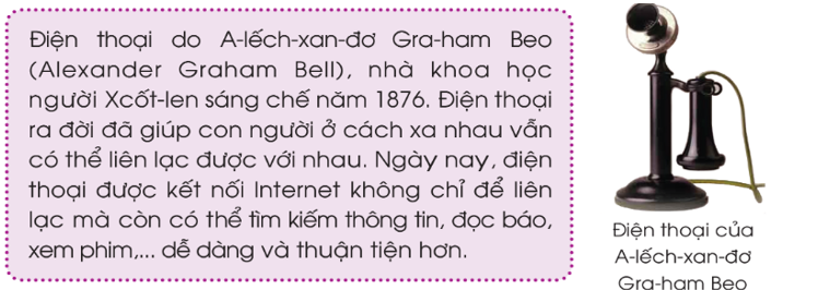 Đọc thông tin dưới đây và cho biết: 1. Người sáng chế ra điện thoại là ai? 2. Điện thoại được sáng chế vào năm nào? (ảnh 1)