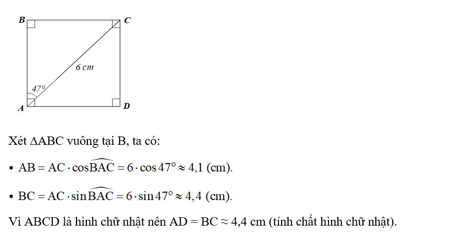 Cho hình chữ nhật ABCD thoả mãn AC = 6 cm, (ảnh 1)