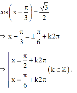 Phương trình lượng giác cos( x - pi/3) = căn 3/ 2 có nghiệm là (ảnh 1)