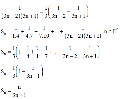 Tính tổng Sn = 1/1.4 +1/ 4.7 + 1/7.10+...+ 1/( 3n-2) (3n+1) , n thuộc N sao . (ảnh 1)