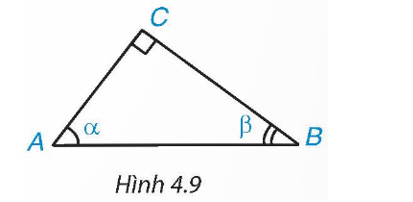 Cho tam giác ABC vuông tại C, có góc A = alpha , góc B = beta  (H.4.9). Hãy viết các tỉ số lượng (ảnh 1)
