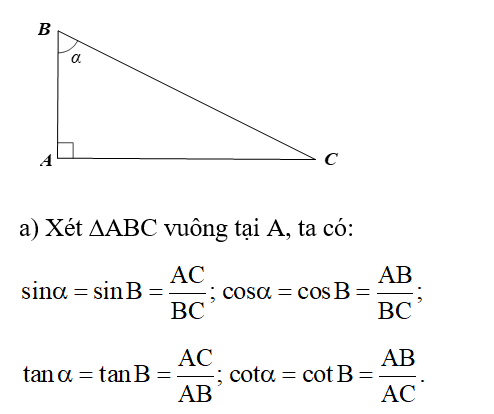 Cho góc nhọn α. Biết rằng, tam giác ABC vuông tại A sao cho  góc B = alpha (ảnh 1)