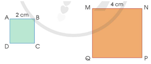 Quan sát hai hình vuông sau:  a) Nếu tỉ số giữa độ dài cạnh của hình vuông ABCD với độ dài cạnh của hình vuông MNPQ. (ảnh 1)
