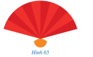 Hình 65 mô tả một chiếc quạt giấy.  Hình phẳng được tô màu đỏ ở Hình 65 được gọi là hình gì và diện tích của hình đó được tính như thế nào? (ảnh 1)