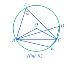 a) Số đo góc BOC là  Α. α.  B. 2α.  C. 180° – α.  D. 180° – 2α. (ảnh 1)