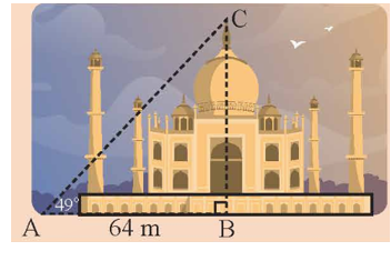 Làm thế nào để tính chiều cao BC khi biết khoảng cách AB và góc A trong hình bên?   (ảnh 1)