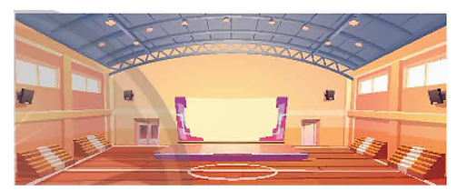 Nhà đa năng có diện tích 600 m2 gồm một sân khấu, một sàn tập, một nhà kho và các lối đi. Sân khấu và sàn tập lần lượt có diện tích bằng (ảnh 1)
