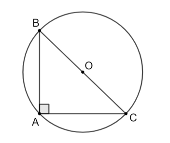 Cho tam giác ABC vuông tại A. Chứng minh rằng điểm A thuộc đường tròn đường kính BC. (ảnh 1)