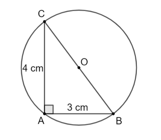 Cho tam giác ABC vuông tại A có AB = 3 cm, AC = 4 cm. Chứng minh rằng các điểm A, B, C thuộc  (ảnh 1)