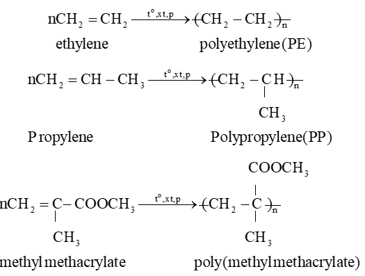 Cho các polymer sau: PE, PP, poly(methyl methacrylate) và PPF. Hãy xác định polymer nào được tạo thành từ phản ứng trùng hợp, (ảnh 1)