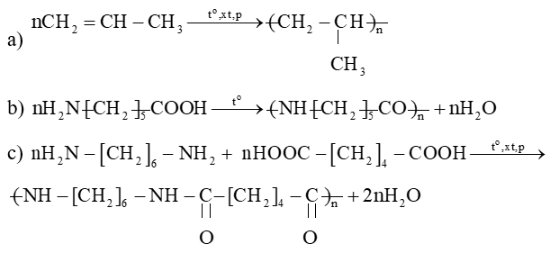 Viết phương trình hoá học của phản ứng điều chế polymer từ các monomer sau:  a) CH2=CH-CH3; (ảnh 1)