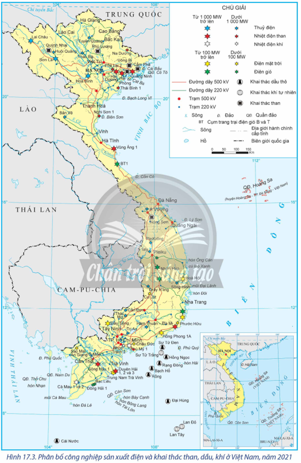 Dựa vào hình 17.2, 17.3 và thông tin trong bài, hãy trình bày đặc điểm phát triển và phân bố công nghiệp sản xuất điện ở nước ta. (ảnh 2)