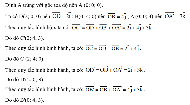 Trong không gian Oxyz, cho hình hộp chữ nhật ABCD.A'B'C'D' có (ảnh 2)