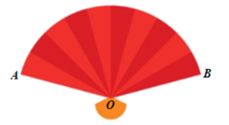 Hình 65 mô tả một chiếc quạt giấy.  Hình phẳng được tô màu đỏ ở Hình 65 được gọi là hình gì và diện tích của hình đó được tính như thế nào? (ảnh 2)