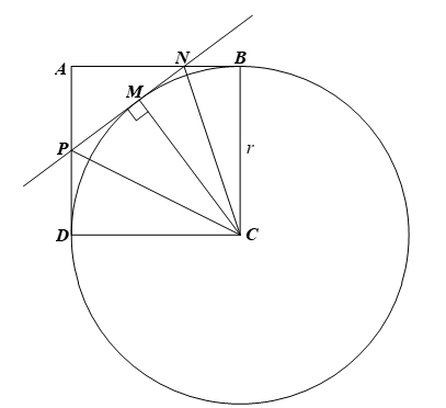 Cho hình vuông ABCD cạnh r và đường tròn (C; r). Giả sử M là một điểm nằm trên đường tròn (C; r) (ảnh 1)