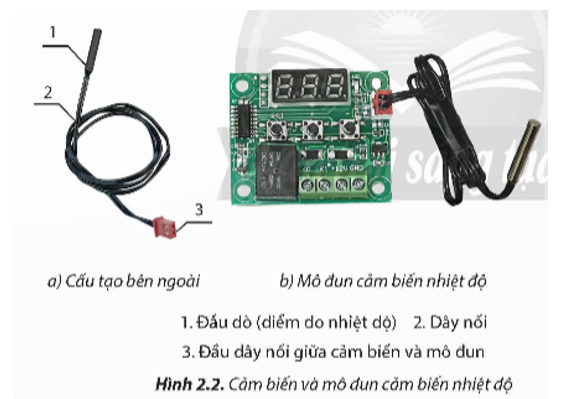 Em hãy mô tả cấu tạo bên ngoài của cảm biến nhiệt độ ở Hình 2.2a. (ảnh 1)