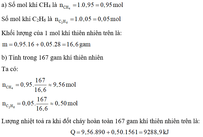 Một loại khí thiên nhiên gồm CH4, C2H6 (các khí khác không đáng kể) với tỉ lệ (ảnh 1)