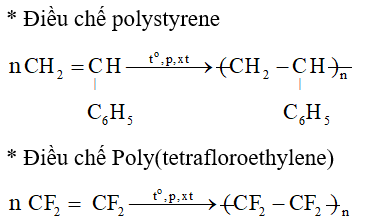 Viết phương trình hóa học của phản ứng trùng hợp  để điều chế polystyrene và trùng hợp CF2 = CF2 để điều chế poly(tetrafloroethylene). (ảnh 1)
