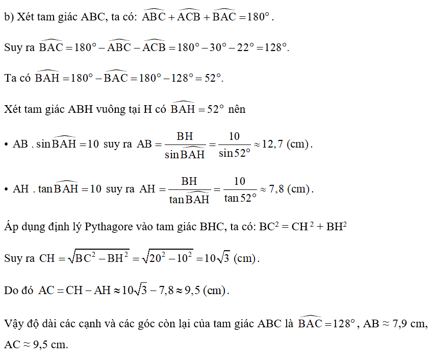 b) Tính các cạnh và các góc còn lại của tam giác ABC. (ảnh 1)