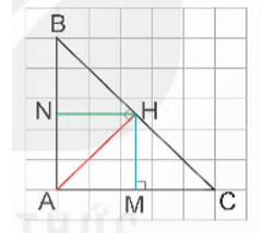 Vẽ hình (theo mẫu), biết rằng:   • AH là đường cao ứng với đáy BC của hình tam giác ABC; • HN là đường cao ứng (ảnh 1)