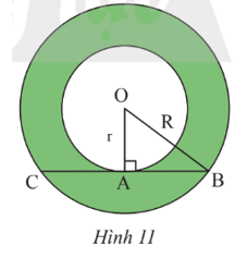 Cho hình vành khuyên giới hạn bởi hai đường tròn (O; r) và (O; R) với R > r. Trên đường (ảnh 1)