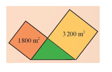Một khu đất hình tam giác vuông tiếp giáp hai thửa ruộng hình vuông có diện tích như hình bên. (ảnh 1)