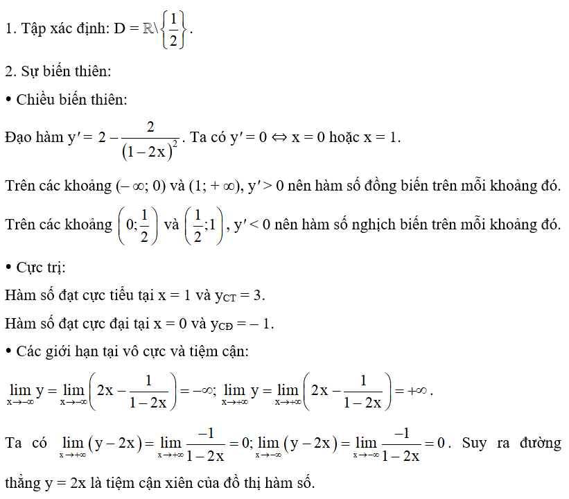 Khảo sát và vẽ đồ thị của các hàm số sau: b) y =2x -1 / 1-2x (ảnh 1)